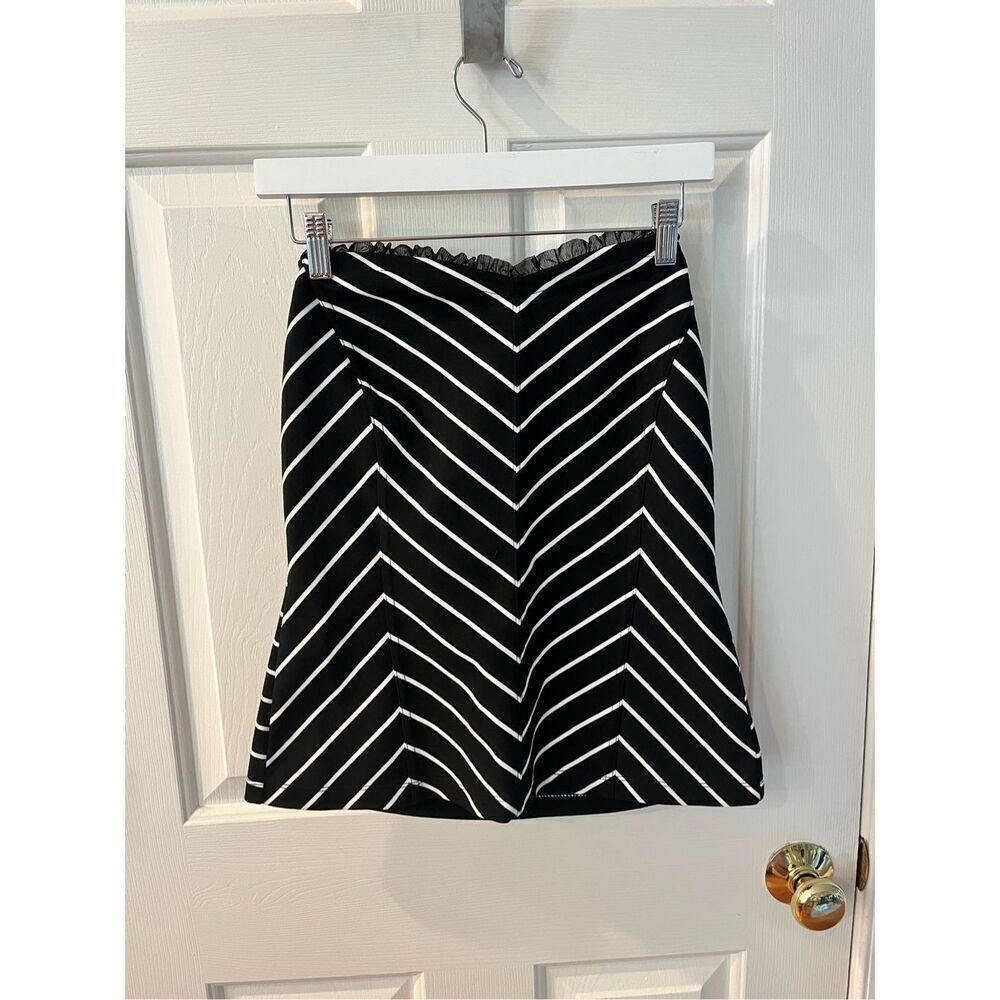 White House Black Market Black & White Stripe Mesh Ruffle Trim Bustier Corset To